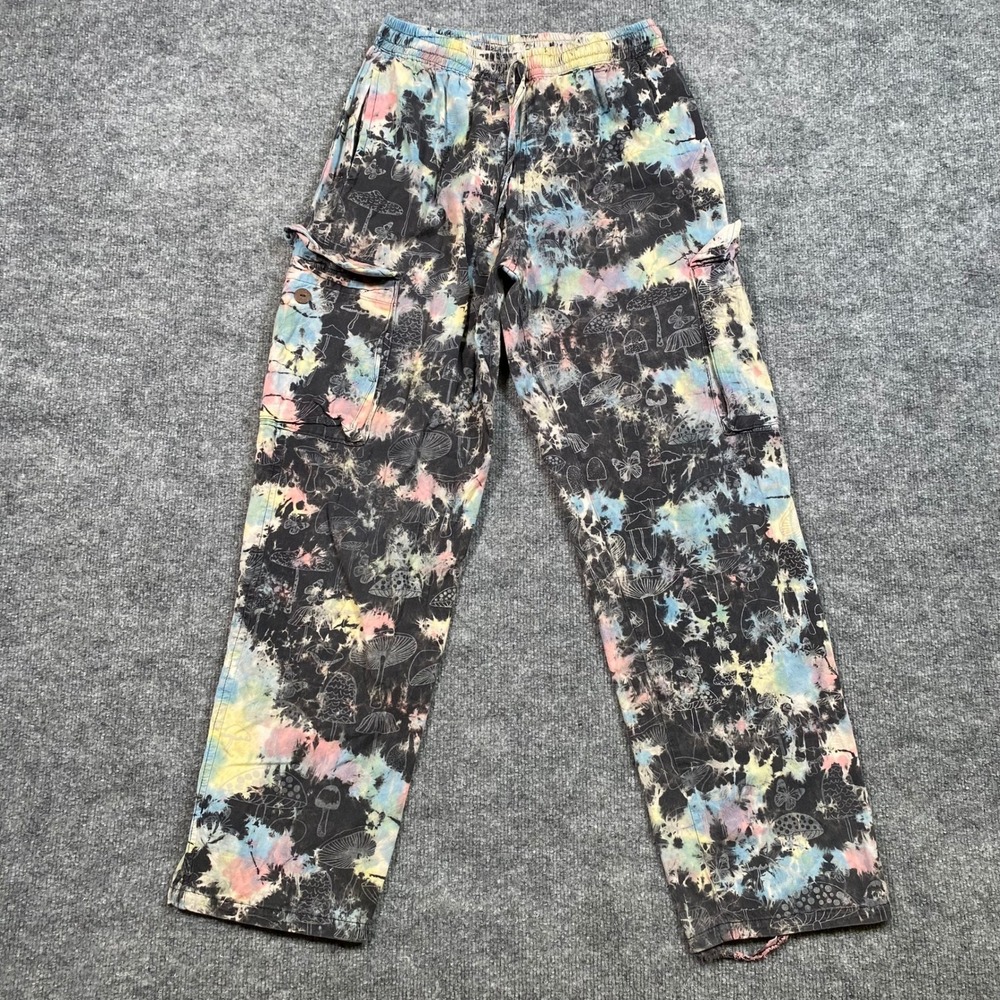 Earthbound Trading Co Tie Dye Mushroom Cargo Pants Women Multi Color Cotton Boho